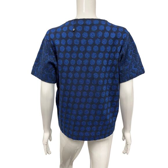 SONIA RYKIEL Blue Metallic Thread Textured Pullover Short Sleeve Sweater Top S - Picture 2 of 4